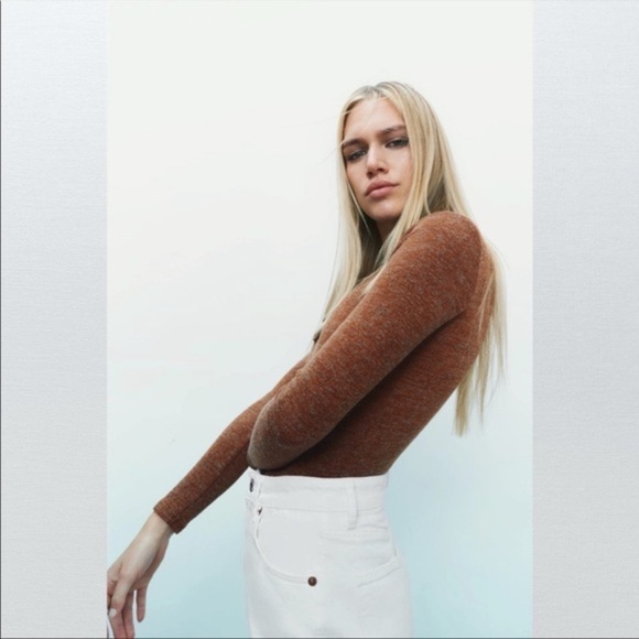 NWT ZARA HEATHERED BODYSUIT MINK BROWN - Picture 3 of 6
